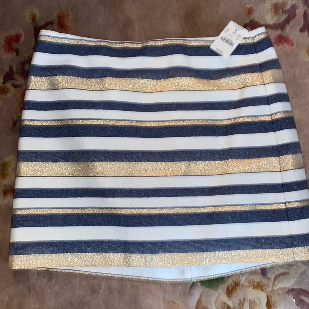 NWT - Jcrew Factory Skirt - shimmer gold / navy and white striped.